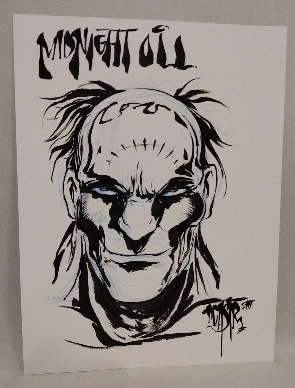 Dave Castr Original 9 X 12 Midnight Oil Face Inked Comic DCastr Art W ARG COA