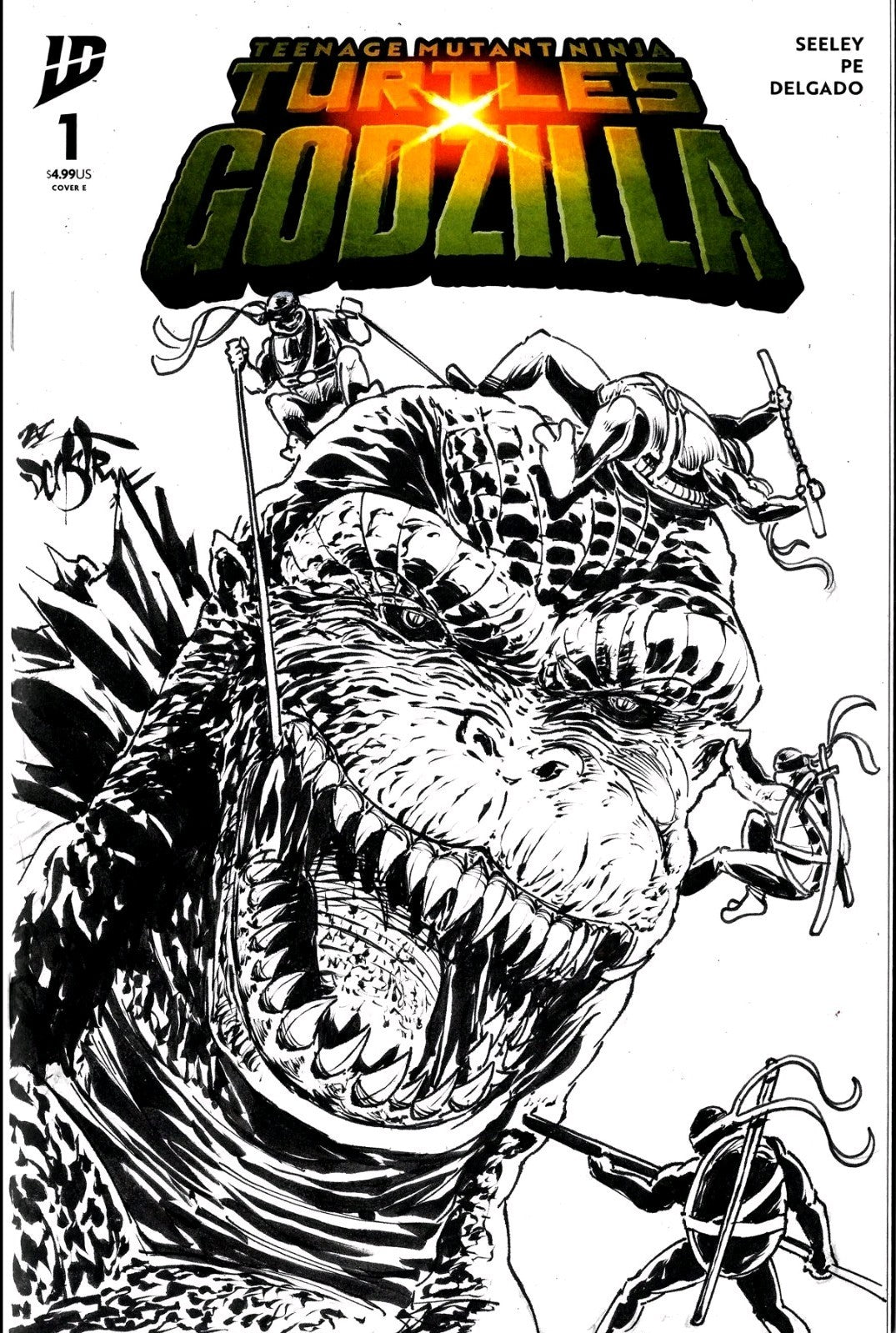 TMNT Godzilla #1 (2025) IDW Sketch Cover Comic W Original Dave Castr Art