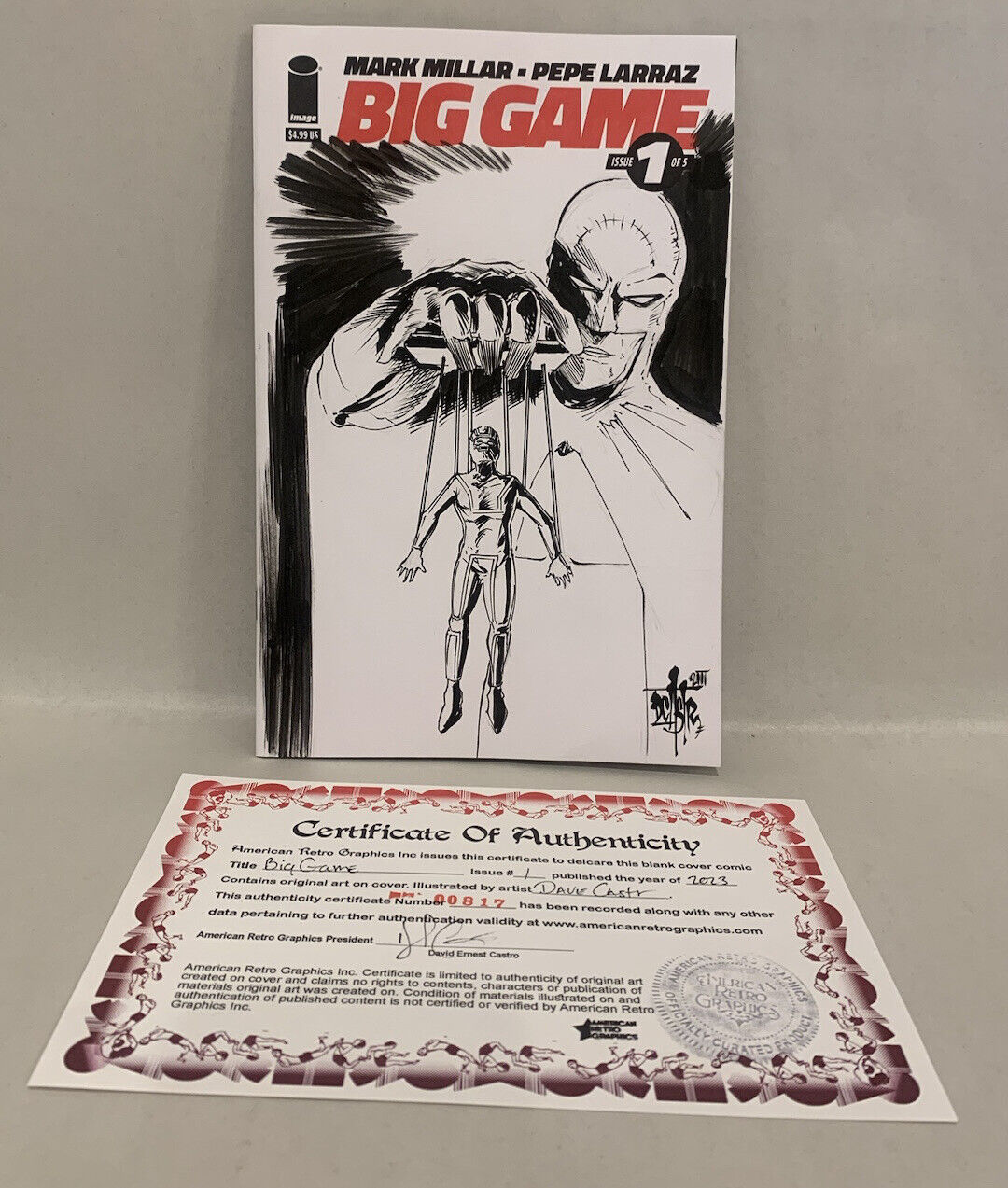 BIG GAME #1 Blank Sketch Variant Cover Comic 2023 W Original Art Dave Castr