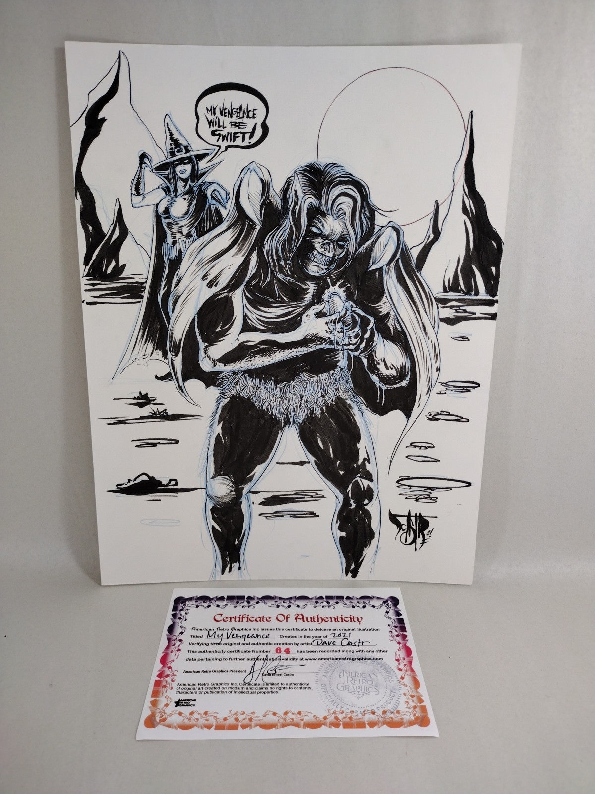 My Vengeance 9x 12" Original Dave Castr Inked Horror Comic Art  W ARG COA 64
