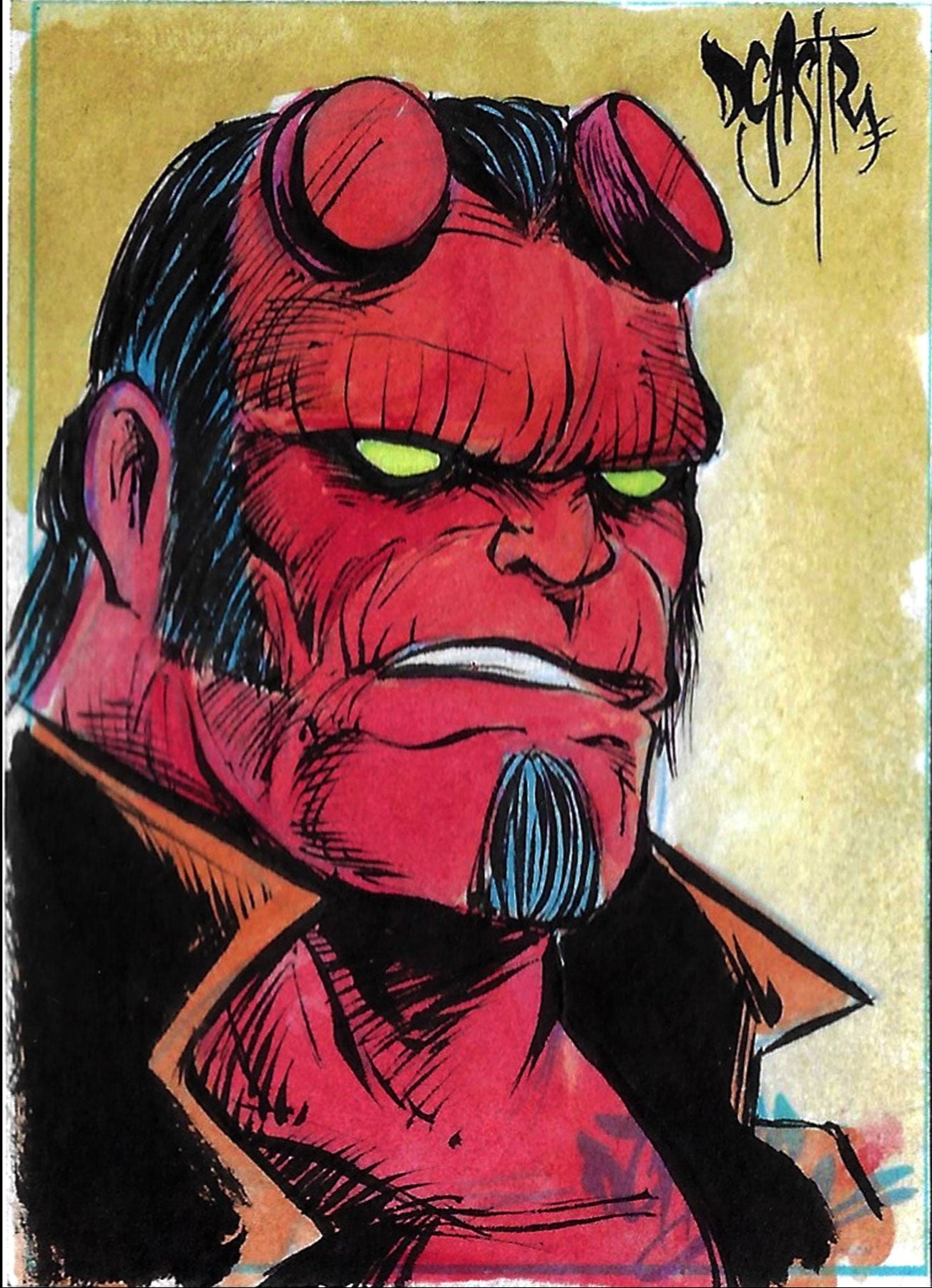 Original Hellboy watercolor Sketch Card