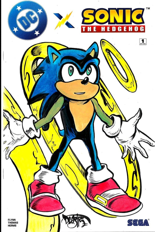 DC x Sonic the Hedgehog 1 DC Sega Sketch Variant Cover W Original Dave Castr Art
