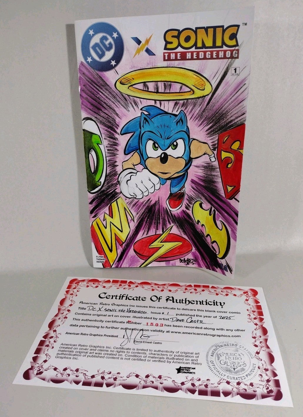 DC x Sonic the Hedgehog 1 DC Sega Sketch Variant Cover W Original Dave Castr Art