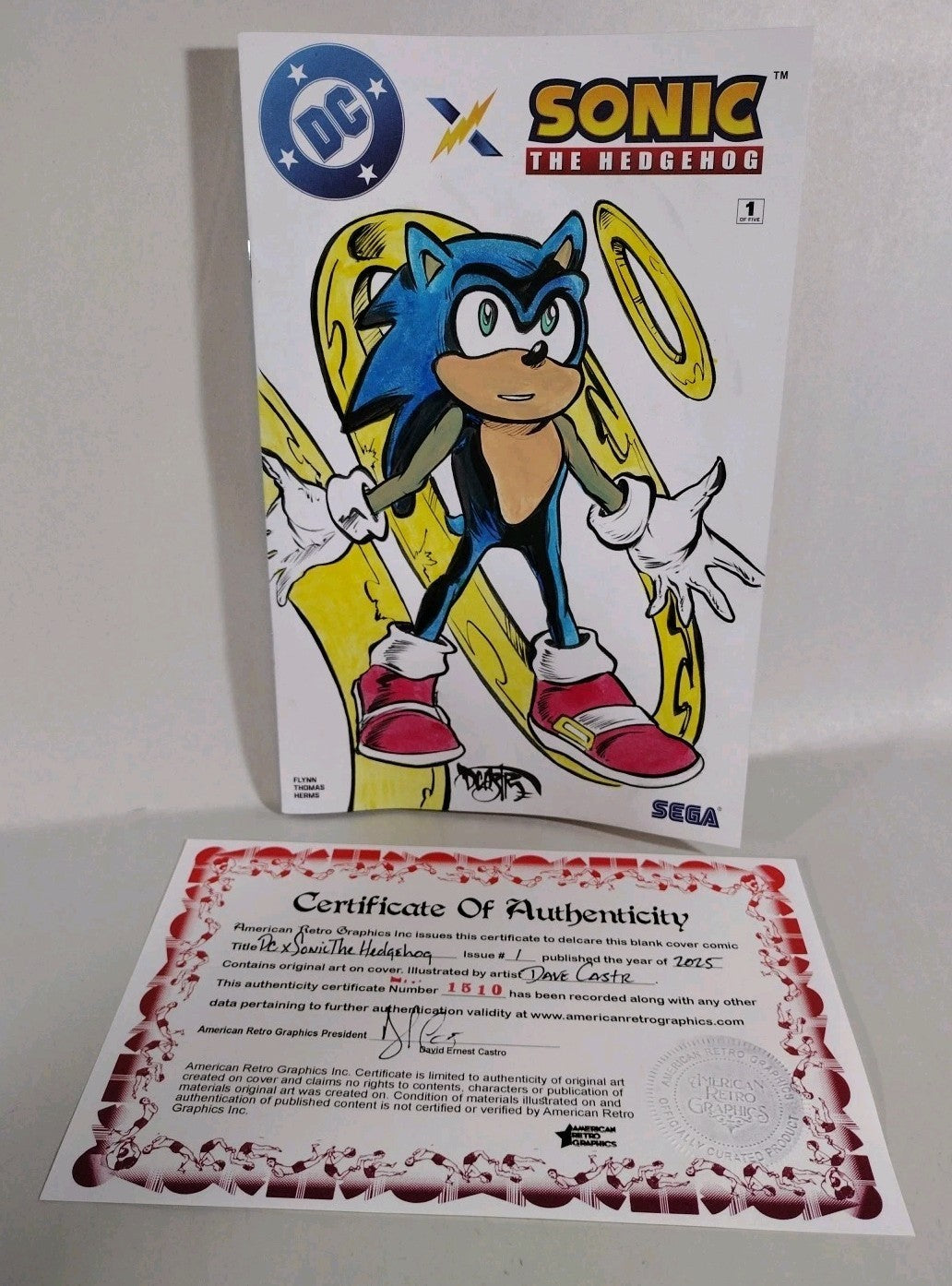 DC x Sonic the Hedgehog 1 DC Sega Sketch Variant Cover W Original Dave Castr Art
