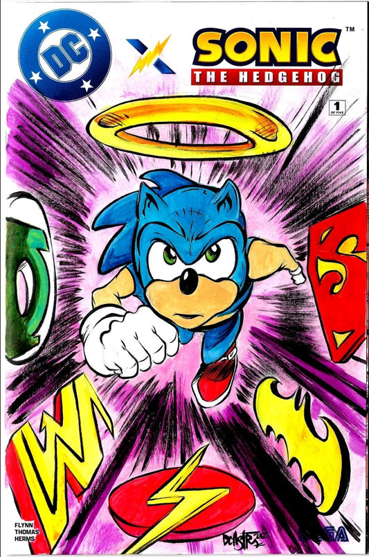 DC x Sonic the Hedgehog 1 DC Sega Sketch Variant Cover W Original Dave Castr Art