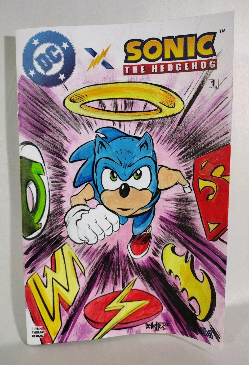 DC x Sonic the Hedgehog 1 DC Sega Sketch Variant Cover W Original Dave Castr Art